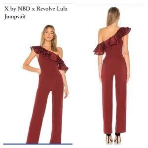 NBD Revolve holiday ruffle jumpsuit